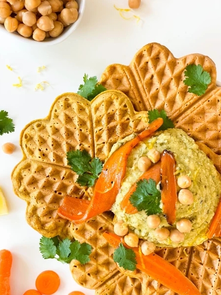 Gaufre-carotte-grillée-houmous-coriandre-citron-confit